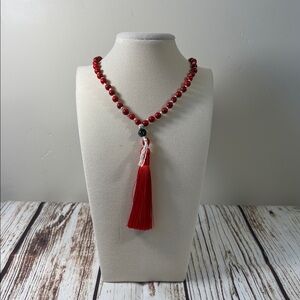 Red Howlite Synthetic Bead Handmade Beaded Mala Necklace